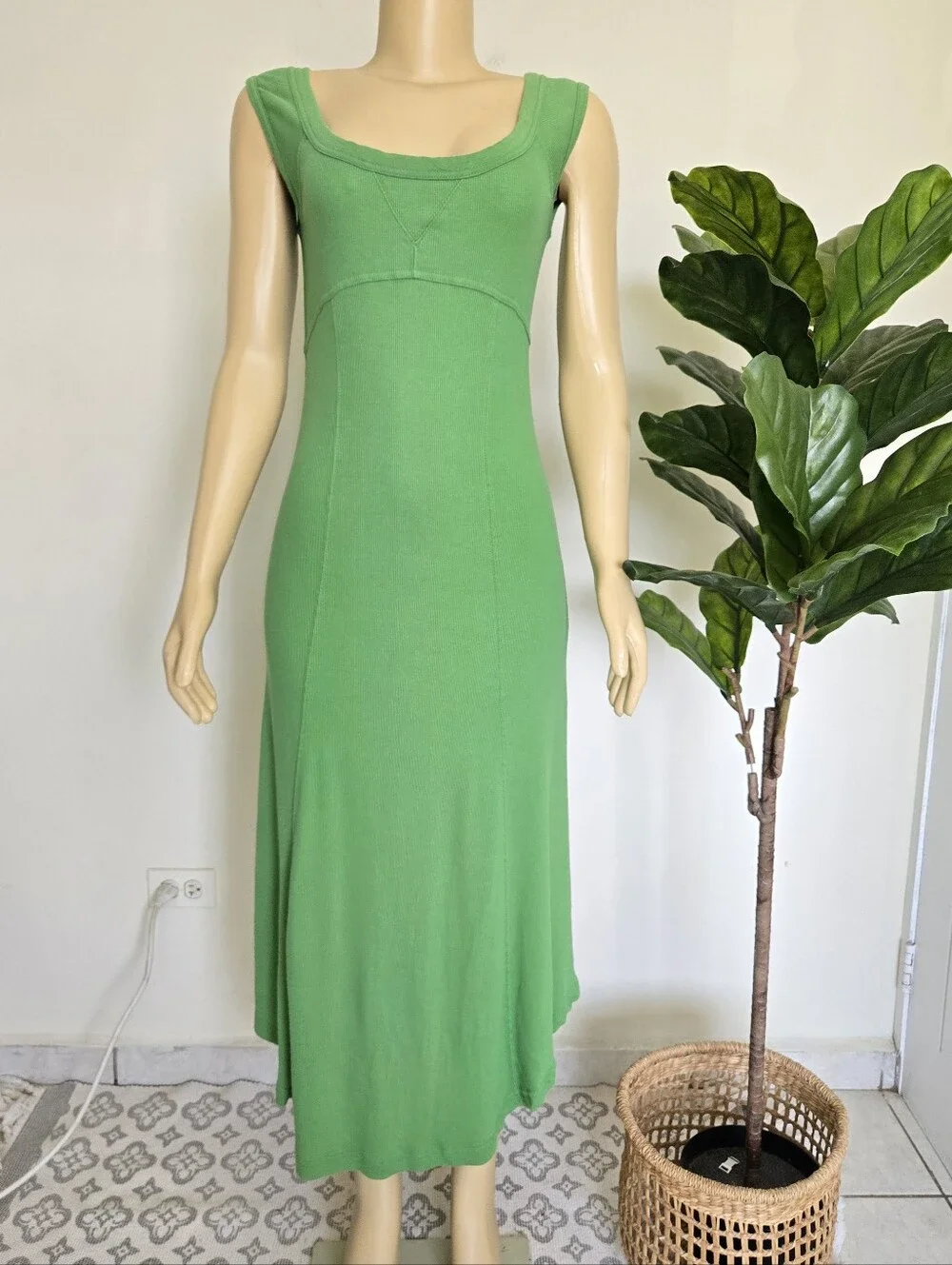 Free People Beach Ash Midi Dress Vacation Green Color Size S Women's